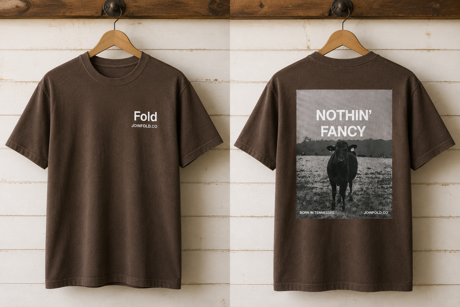 Flat lay of the tee showing both the front and back prints